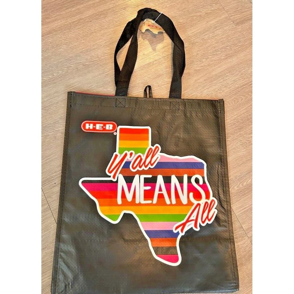 HEB Texas Reusable Grocery Tote Bag Y'all Means All Pride Rainbow LGBTQ-NEW Tags